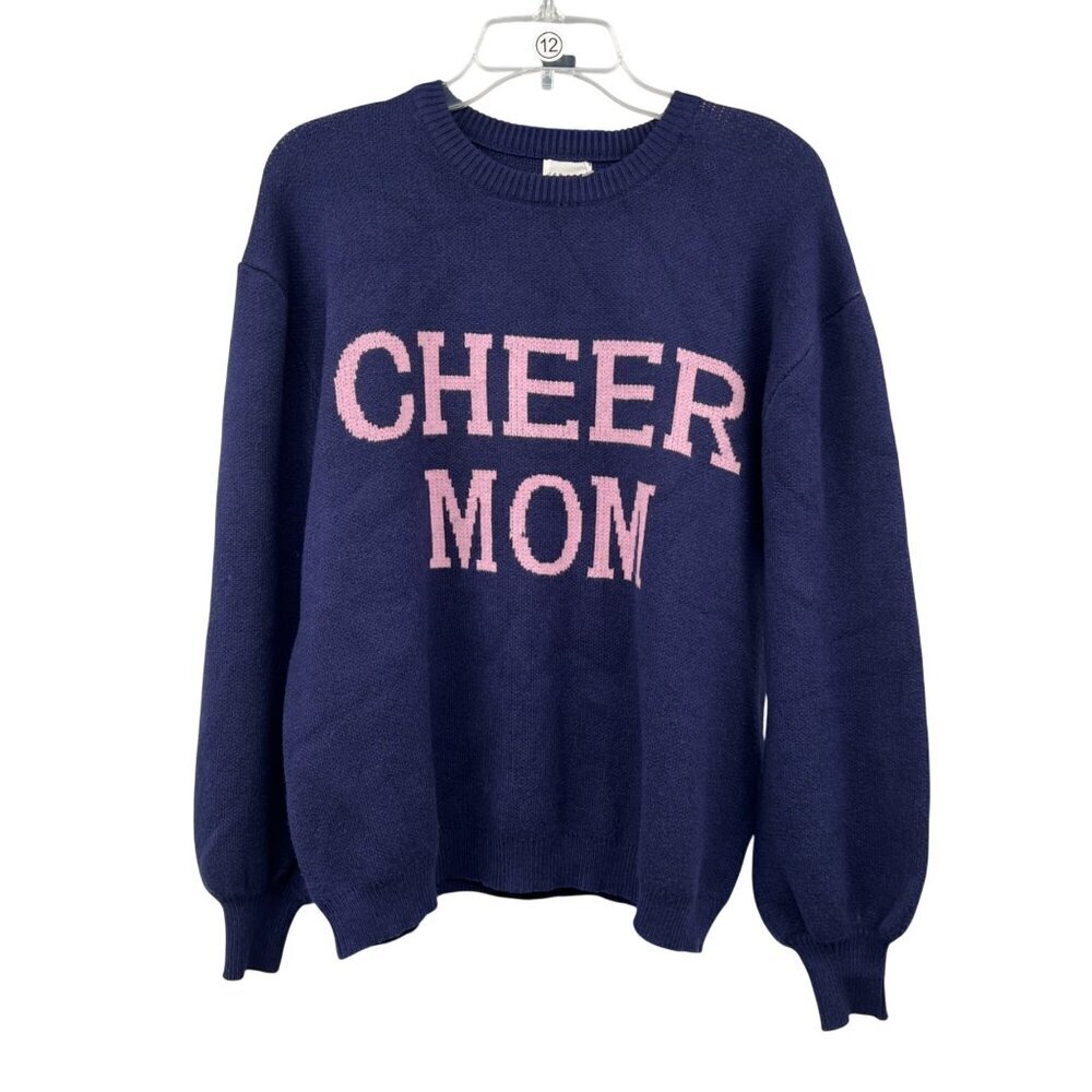 Dee Elly Cheer Mom Knit Sweater Long Sleeve Purple/Pink Size Medium